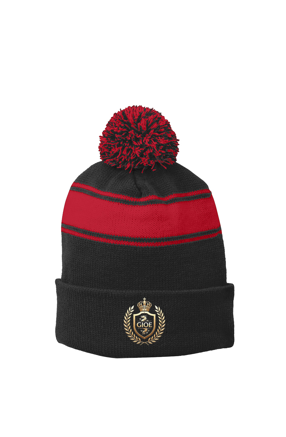 GIOE Crest Stripe Pom Beanie